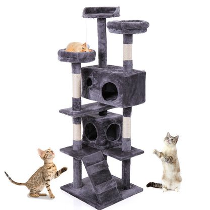 Cat Tree Tower with Scratching Ball, Plush Cushion, Ladder & Condos