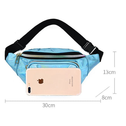 Women Holographic Waist Bag Men Shiny Fanny Pack Hologram Hip Bum Bag Travel Laser Chest Pocket with Adjustable Strap for Travel