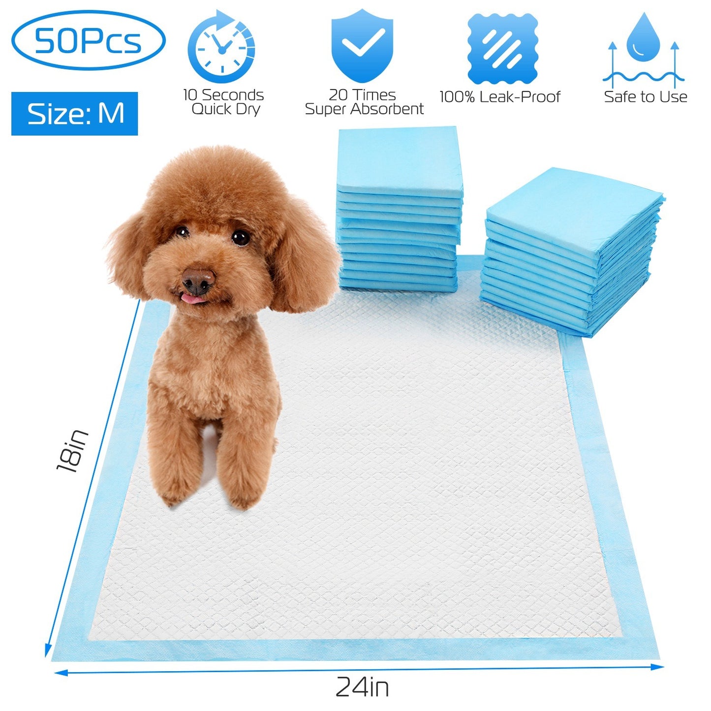 Dog Training Pads Puppy Pee Pads Cat Wee Mats Potty-Train 24x18In M