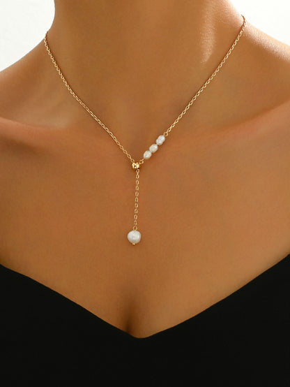 Elegant Gold-Tone Pearl Drop Necklace for Young Women