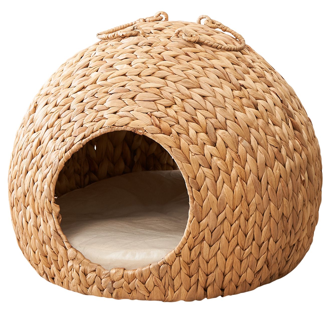 Gertrude Water Hyacinth Round Cat Bed Cave with Handles