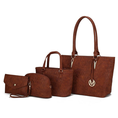 MKF Collection Edelyn Signature M-Embossed 4-Piece Tote Handbag Set - (Color Camel)