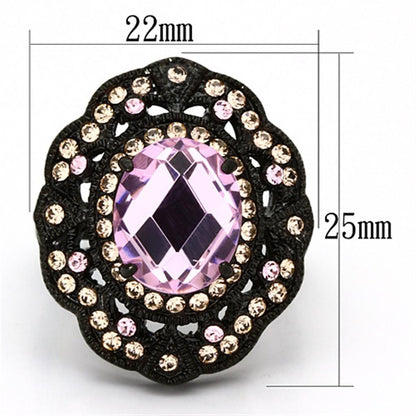 IP Black Stainless Steel Ring with Light Rose Crystal