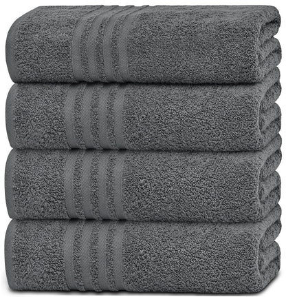 Grey Bath Towels Set of 4 Cotton Body Towel for Hotel Gym Spa Soft Extra Absorbent Quick Dry Towels for Bathroom 27x54 Inch