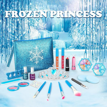 Kids Makeup Kit for Girls – Washable real makeup set featuring Frozen-themed toys for ages 4-8. This starter kit encourages imaginative play and is perfect for little princesses!