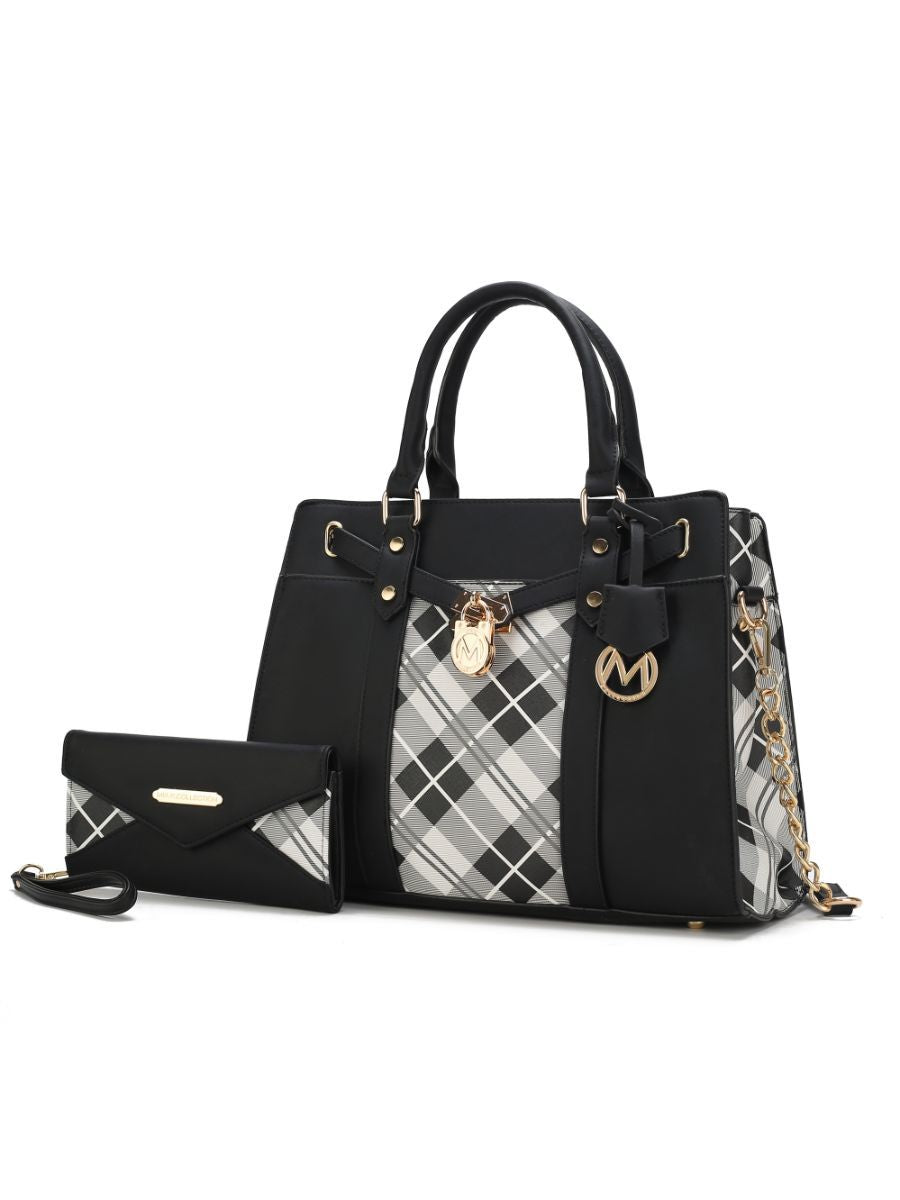 MKF Collection Christine Vegan Leather Plaid Satchel Bag with Wallet