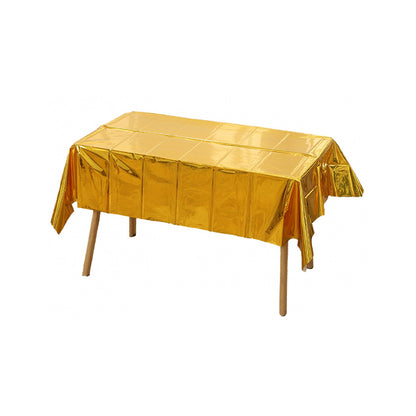 137 x 274cm Gold Plastic Tablecloths - Metallic Faux Foil Rectangle Covers