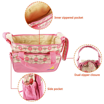 5PCS Baby Diaper Bag Set with Changing Pad & Insulated Pockets