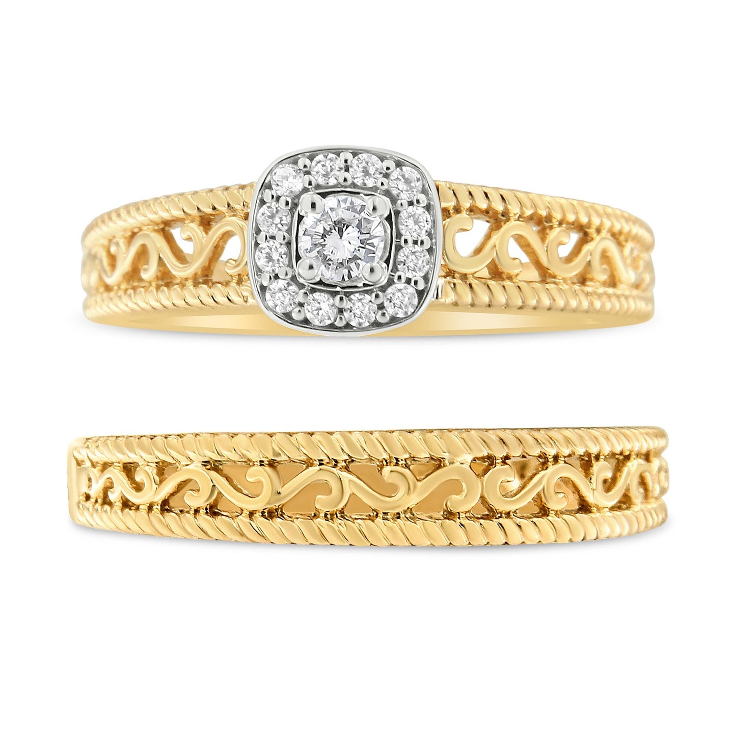 14K Yellow Gold-Plated Sterling Silver 1/5 Cttw Diamond Bridal Set