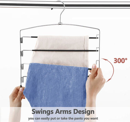 Space-Saving 5-Tier Pants Hangers with Swing Arms – Stainless Steel