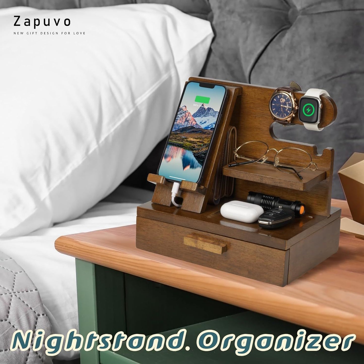 Wood Phone Docking Station with Drawer