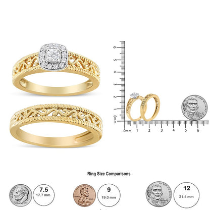 14K Yellow Gold-Plated Sterling Silver 1/5 Cttw Diamond Bridal Set