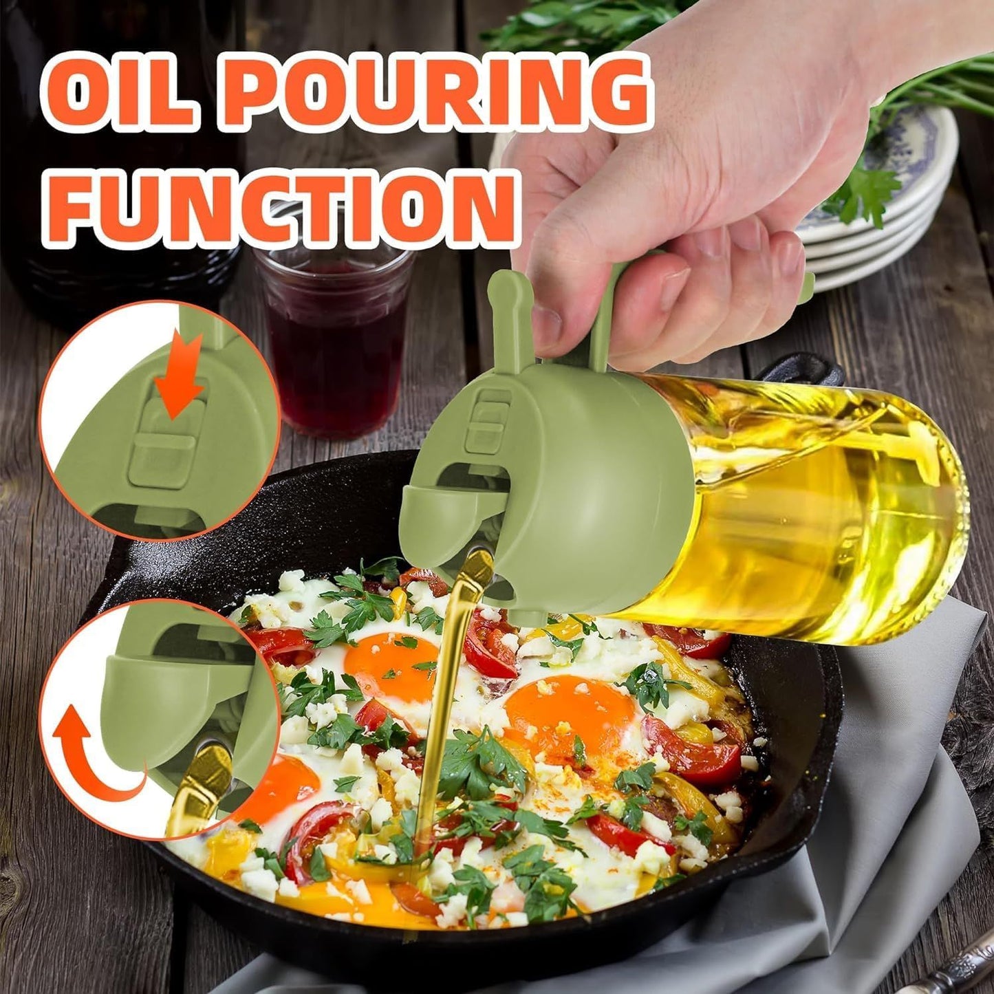 Oil Dispenser Bottle - 2-in-1 Olive Oil Sprayer & Dispenser