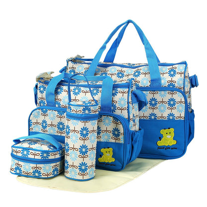 5PCS Baby Diaper Bag Set with Changing Pad & Insulated Pockets