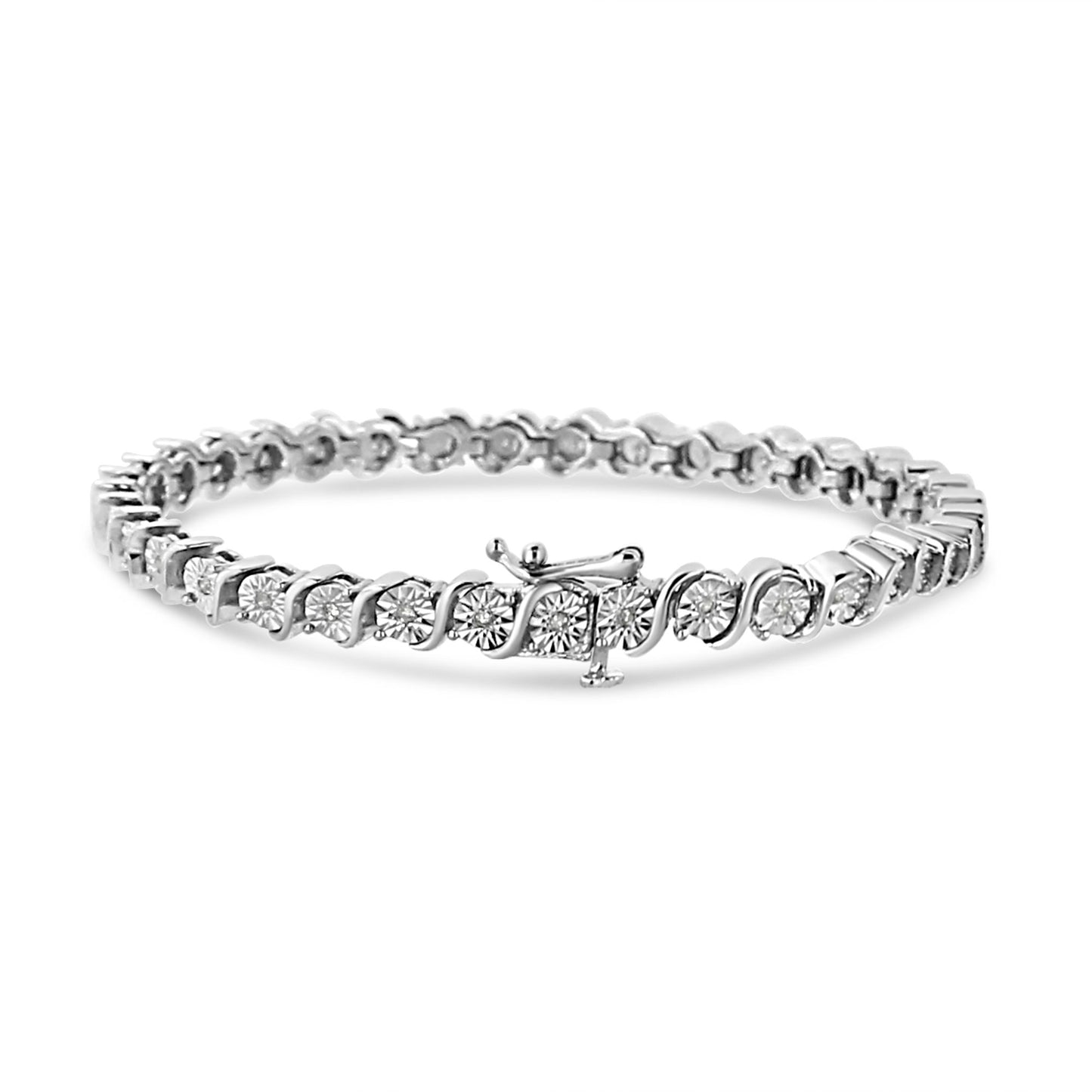 Sterling Silver 1/4 Cttw Diamond "S" Link Tennis Bracelet