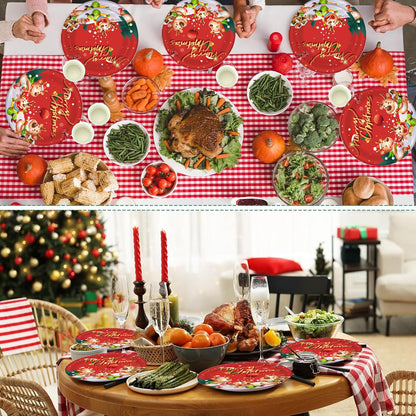 30Pcs Christmas Party Tableware Set - Elk & Claus Paper Plates and Cups for Holiday Dinner