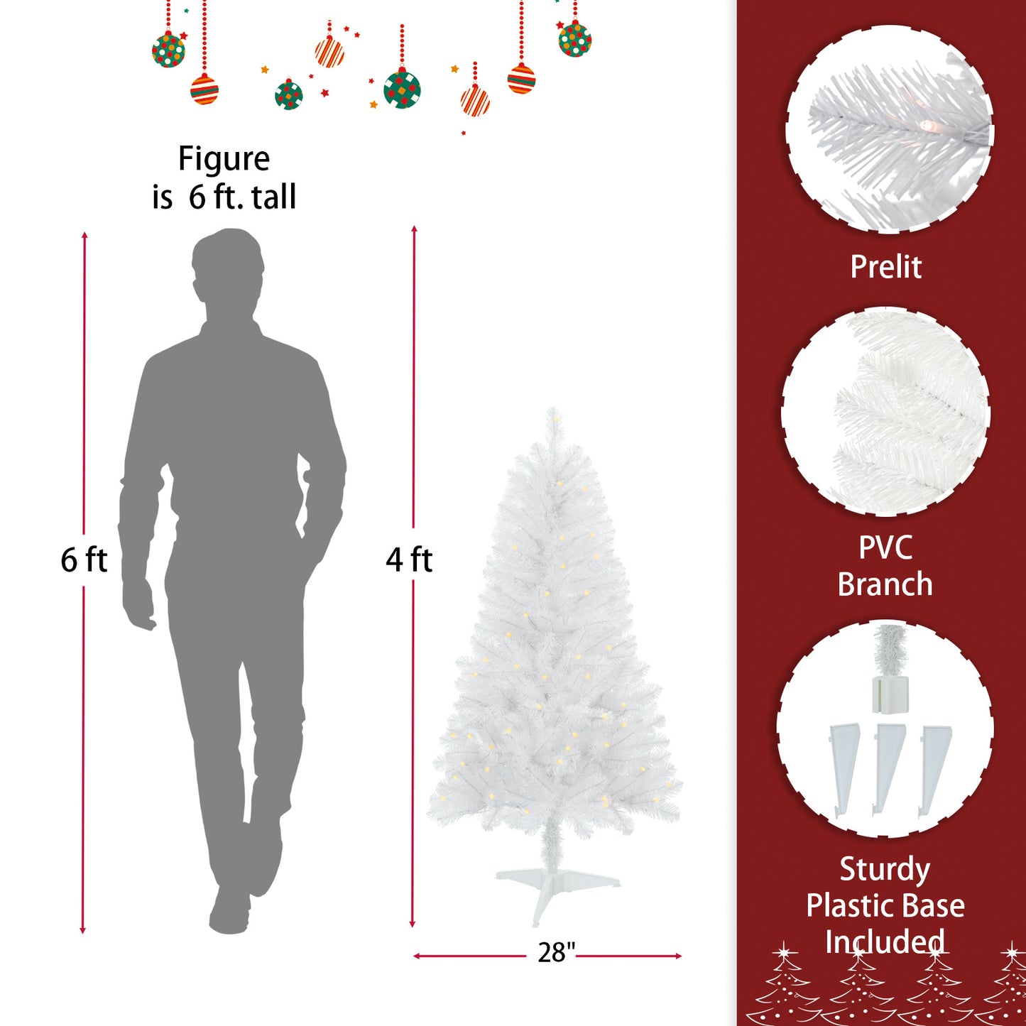 4ft White Artificial Christmas Tree Prelit with 100 LED Lights