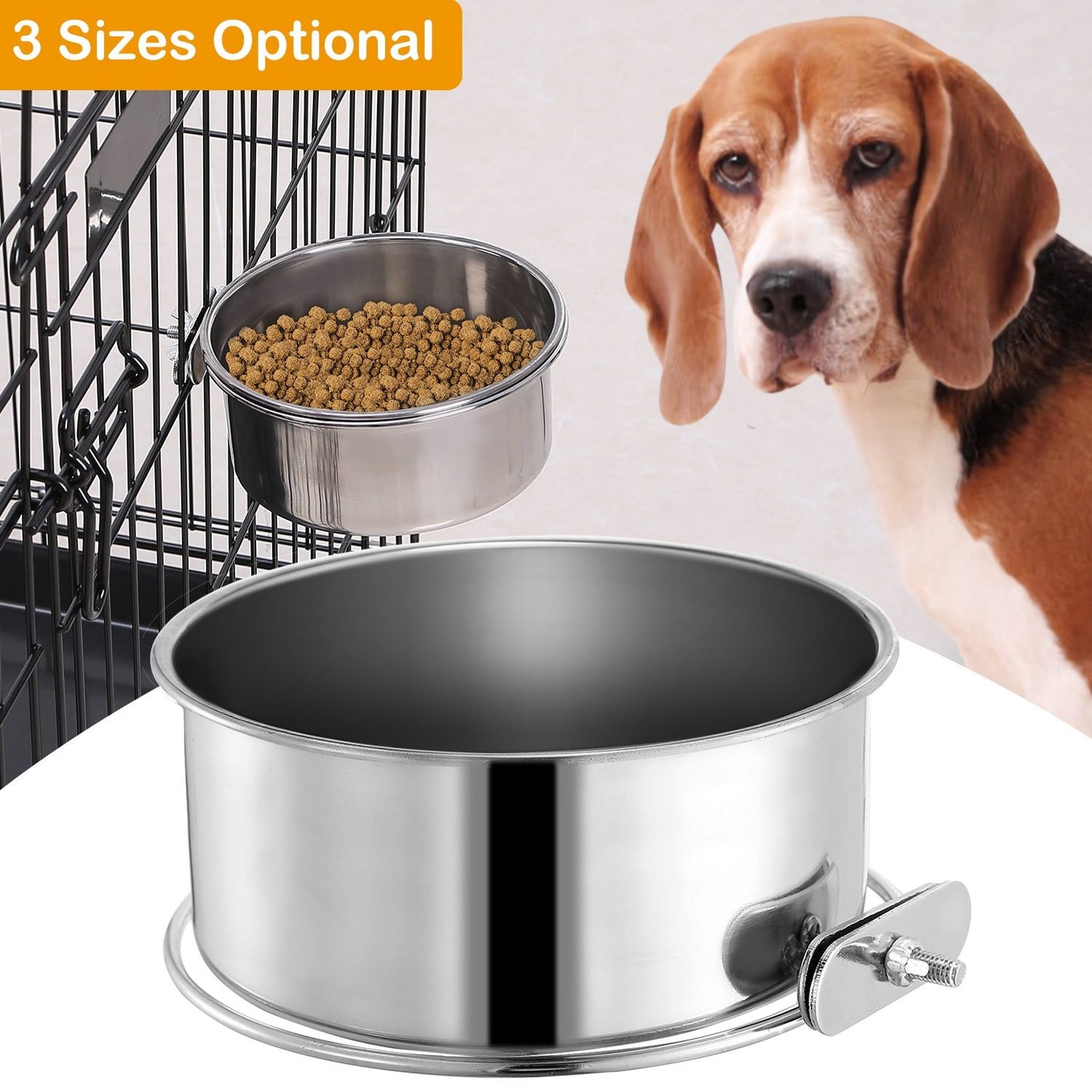 Stainless Steel Dog Bowl with Clamp Holder for Pet Cage