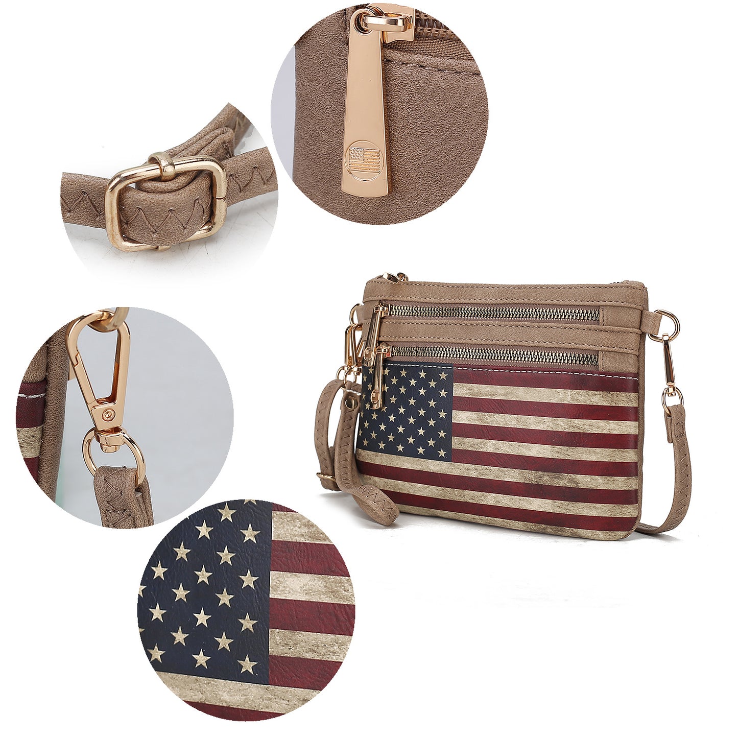 MKF Collection Alisson Vegan Leather FLAG Crossbody-Wristlet Bag