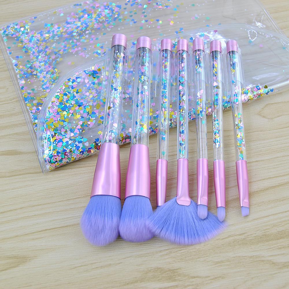 7 pcs Quicksand Makeup Brush Set with Bag – Unicorn Crystal Handle