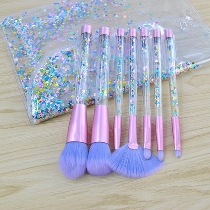 7 pcs Quicksand Makeup Brush Set with Bag – Unicorn Crystal Handle