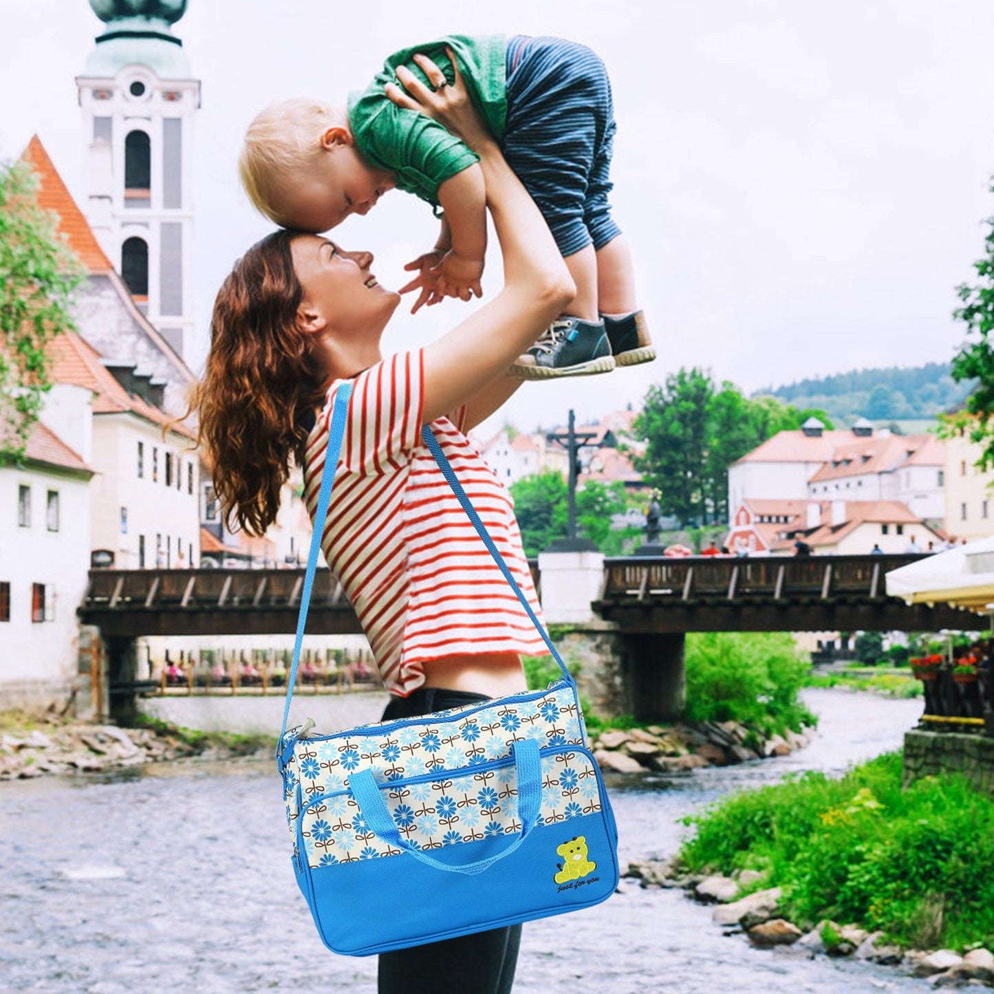 5PCS Baby Diaper Bag Set with Changing Pad & Insulated Pockets