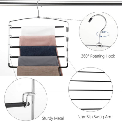 Space-Saving 5-Tier Pants Hangers with Swing Arms – Stainless Steel