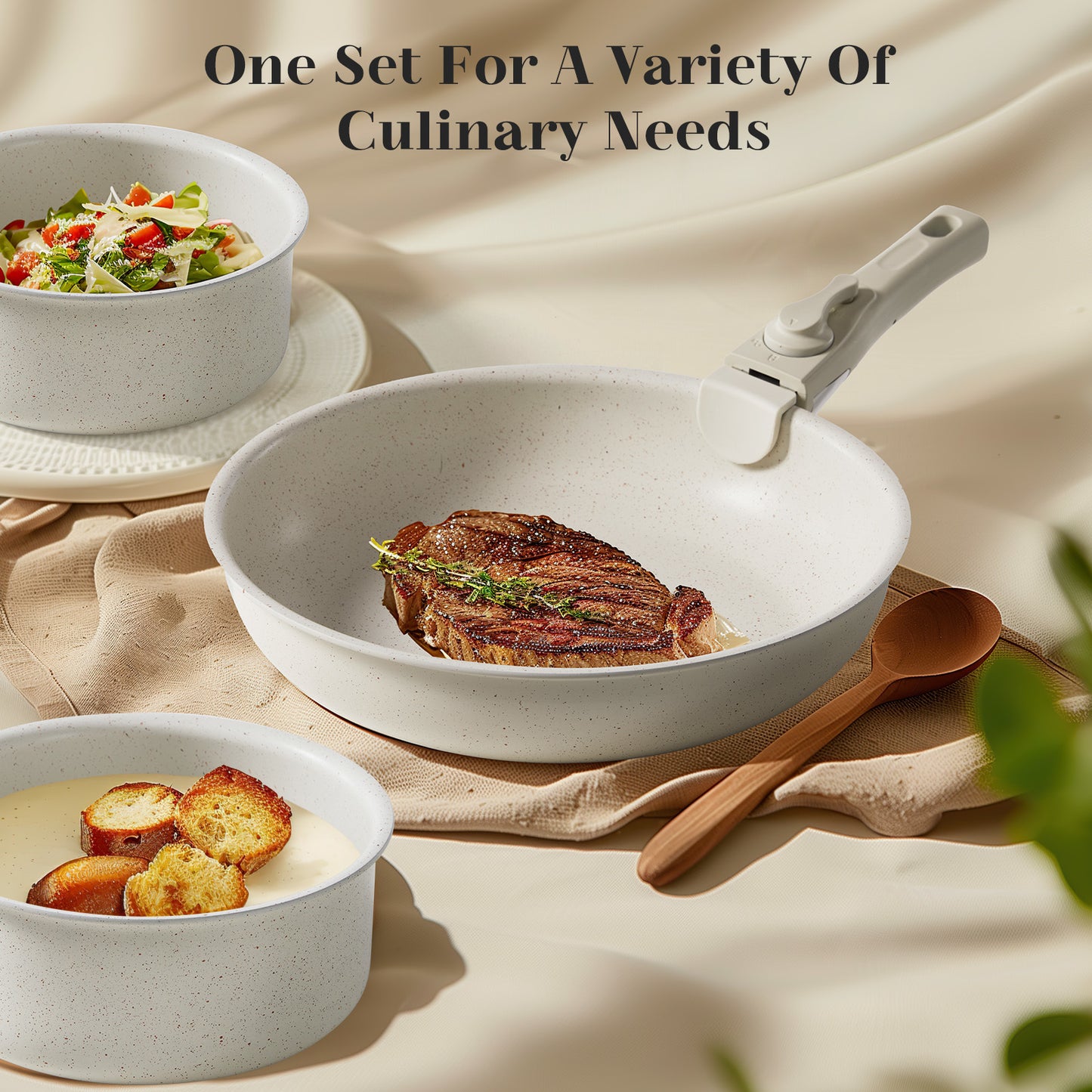 12-Piece Granite Non-Stick Cookware Set with Detachable Handles