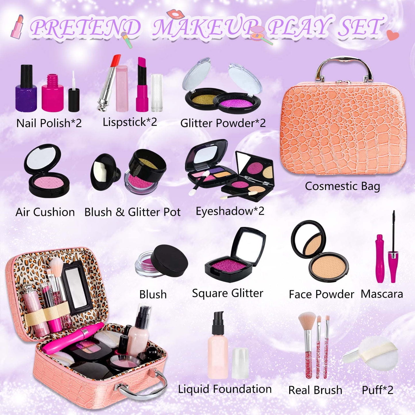 21 Pcs Pretend Makeup Kit Pretend Play Makeup Set