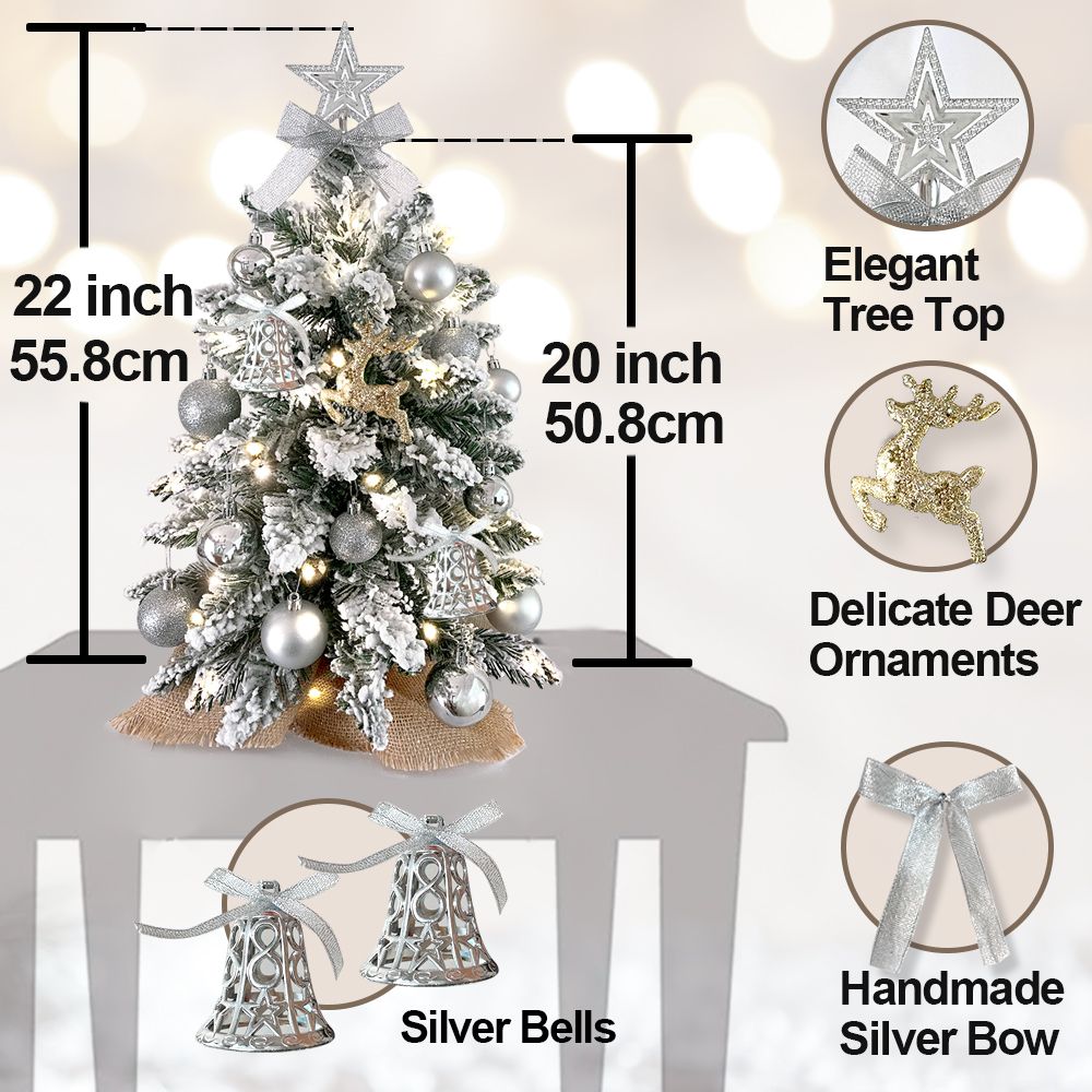 Mini Christmas Tree with Lights and Flocked Snow - Silver