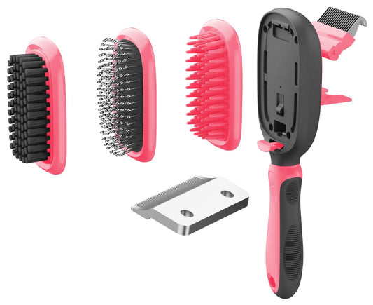 Pet Life 'Conversion' 5-in-1 Interchangeable Dematting and Deshedding Bristle Pin and Massage Grooming Pet Comb