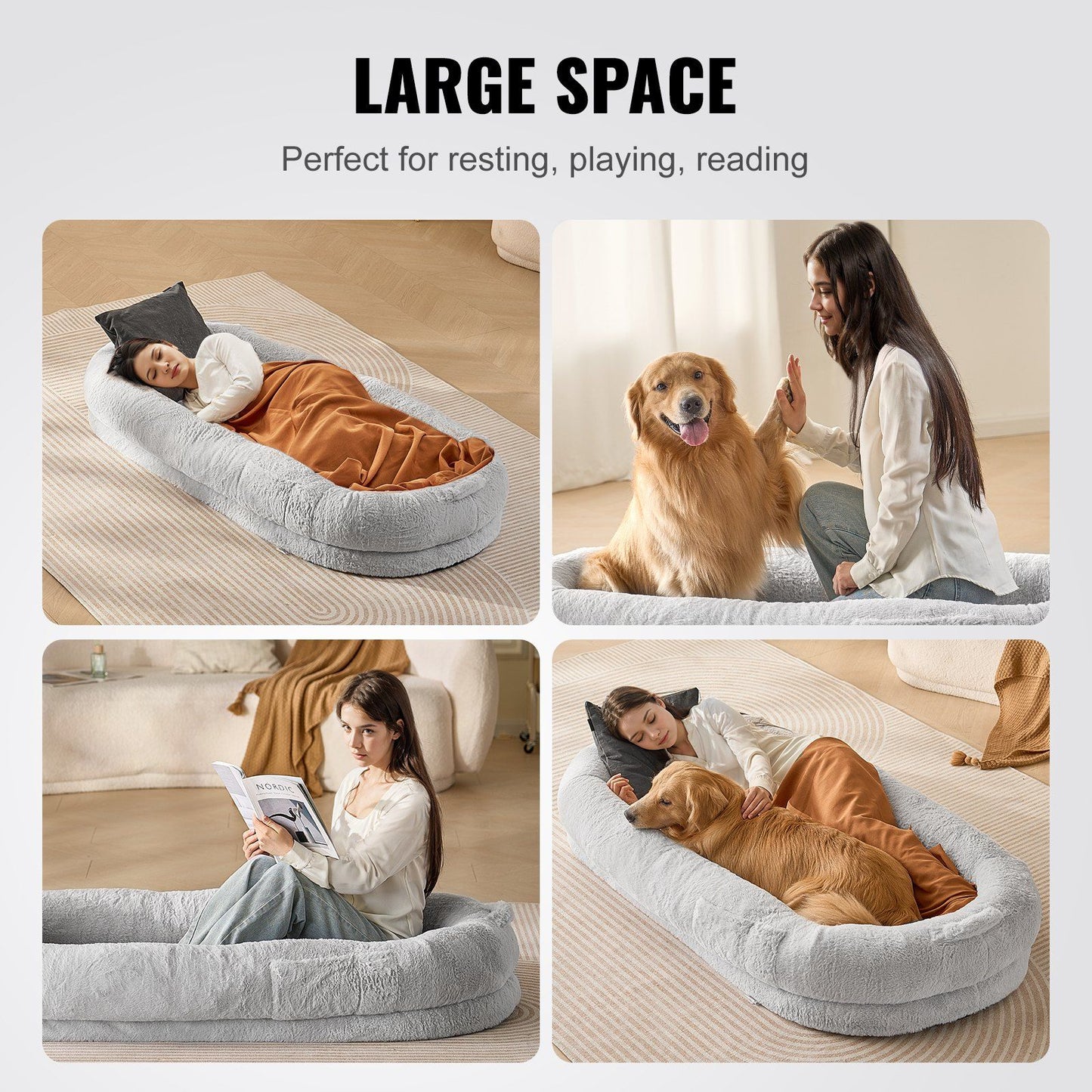 VEVOR Human Dog Bed - Large Washable Faux Rabbit Fur, 68"x35"x10"