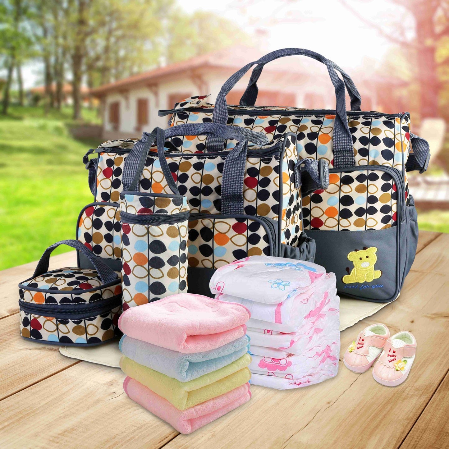 5PCS Baby Diaper Bag Set with Changing Pad & Insulated Pockets