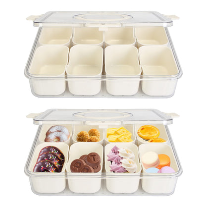 Divided Serving Tray 8 Compartments Snack Box Charcuterie Container Clear Snack Platter Organizer Storage Box with Lid Handle for Candy Nuts Cookies Fruit Snacks Party Wedding