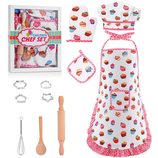 11-Piece Kids Cooking & Baking Set with Apron & Chef Hat