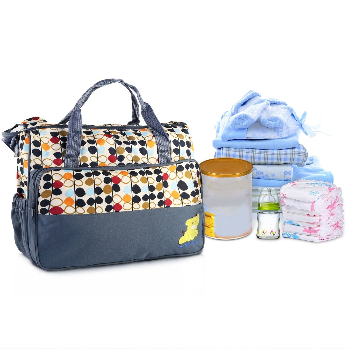 5PCS Baby Diaper Bag Set with Changing Pad & Insulated Pockets