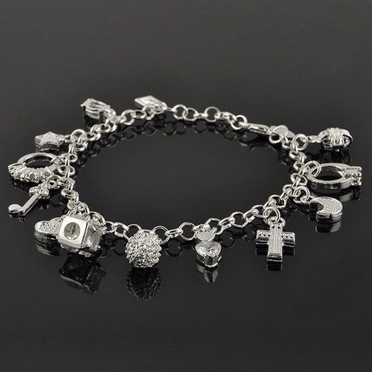 925 Sterling silver plated charm pendant bracelet