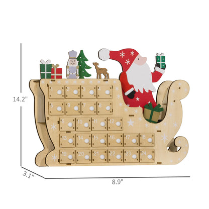 Christmas Advent Calendar with LED Lights, Wooden Holiday Decoration, 24 Countdown Drawers, Battery Operated