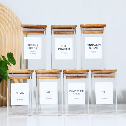 18 Pcs Square Seasoning Jars – Heat-Resistant Borosilicate Glass