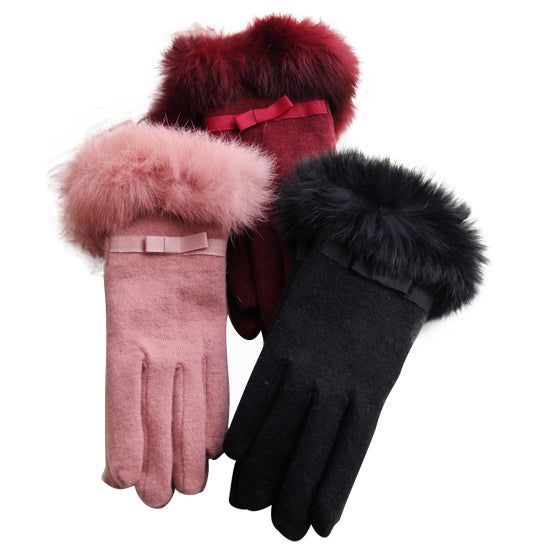 Cashmere Gloves with Faux Fur Trim & Touchscreen Technology for Winter