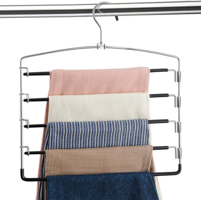 Space-Saving 5-Tier Pants Hangers with Swing Arms – Stainless Steel