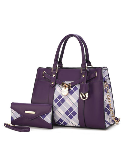 MKF Collection Christine Vegan Leather Plaid Satchel Bag with Wallet