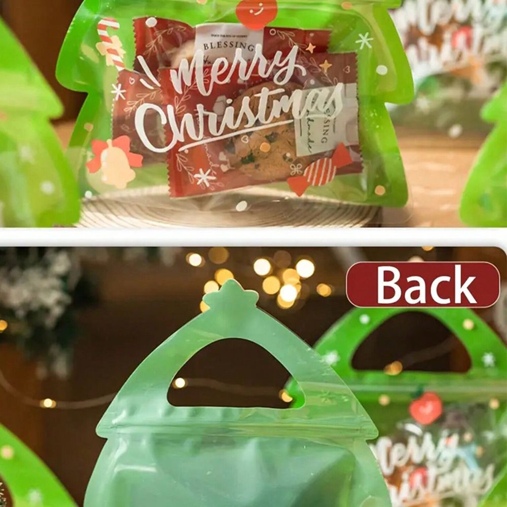 25 Christmas Tree Shape Candy Bags with Handles, Self-Sealing Green Gift Bags for Cookies and Treats