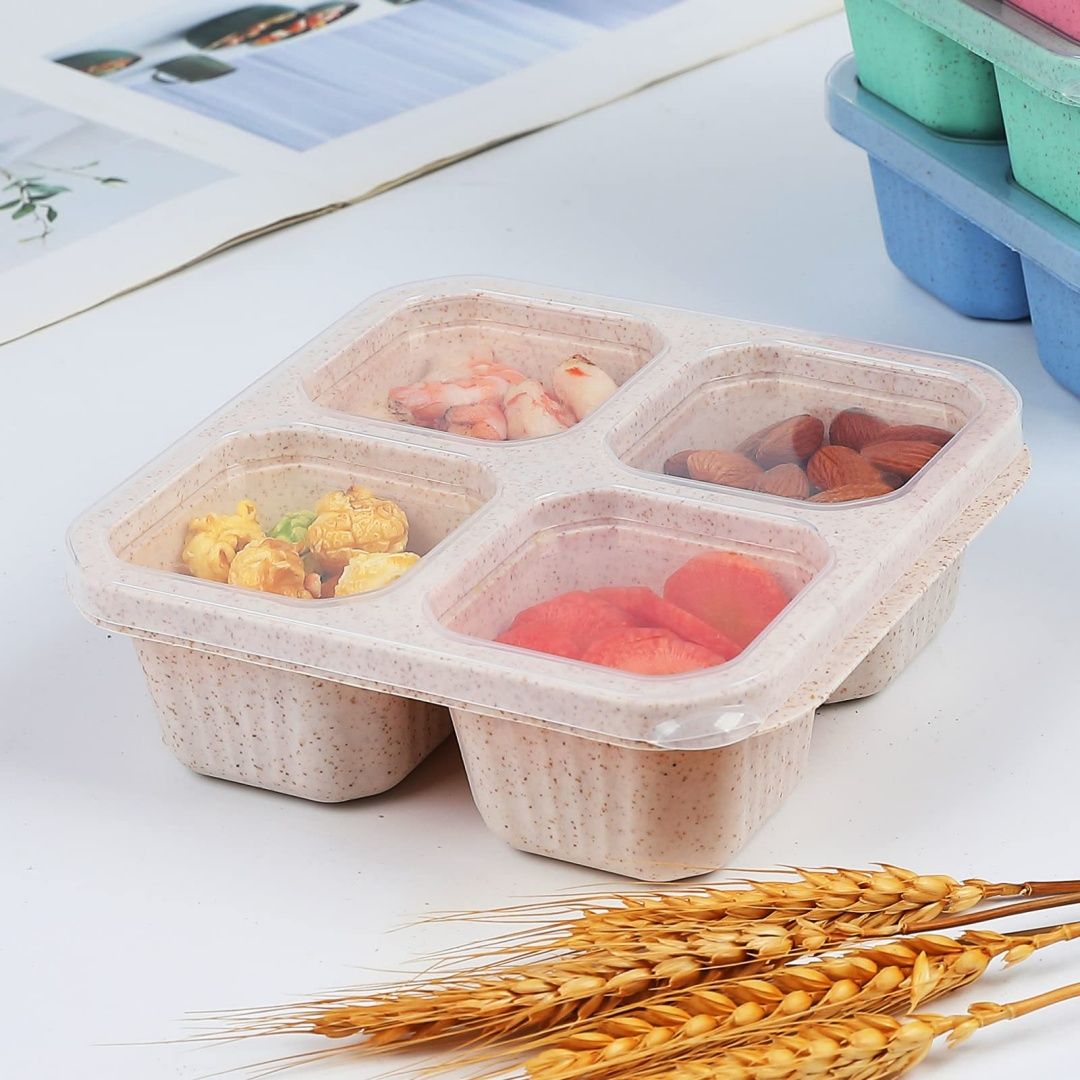 4 Compartment Snack Containers - Wheat Straw Meal Prep Box