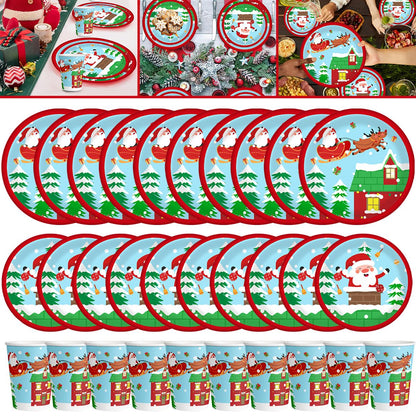 30Pcs Christmas Party Tableware Set - Elk Claus Paper Plates & Cups