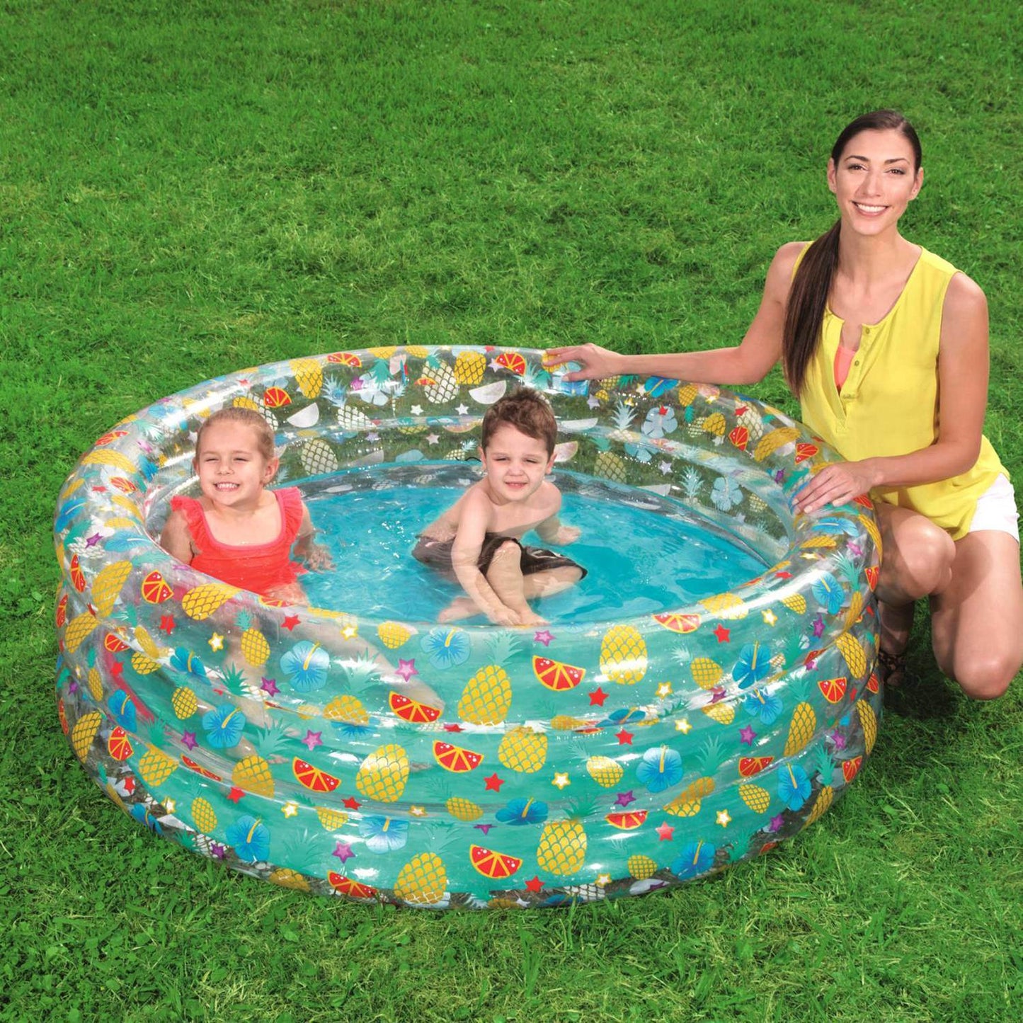 59x21in Inflatable Family Pool for 3 Kids – Foldable Swim Ball Pool Center