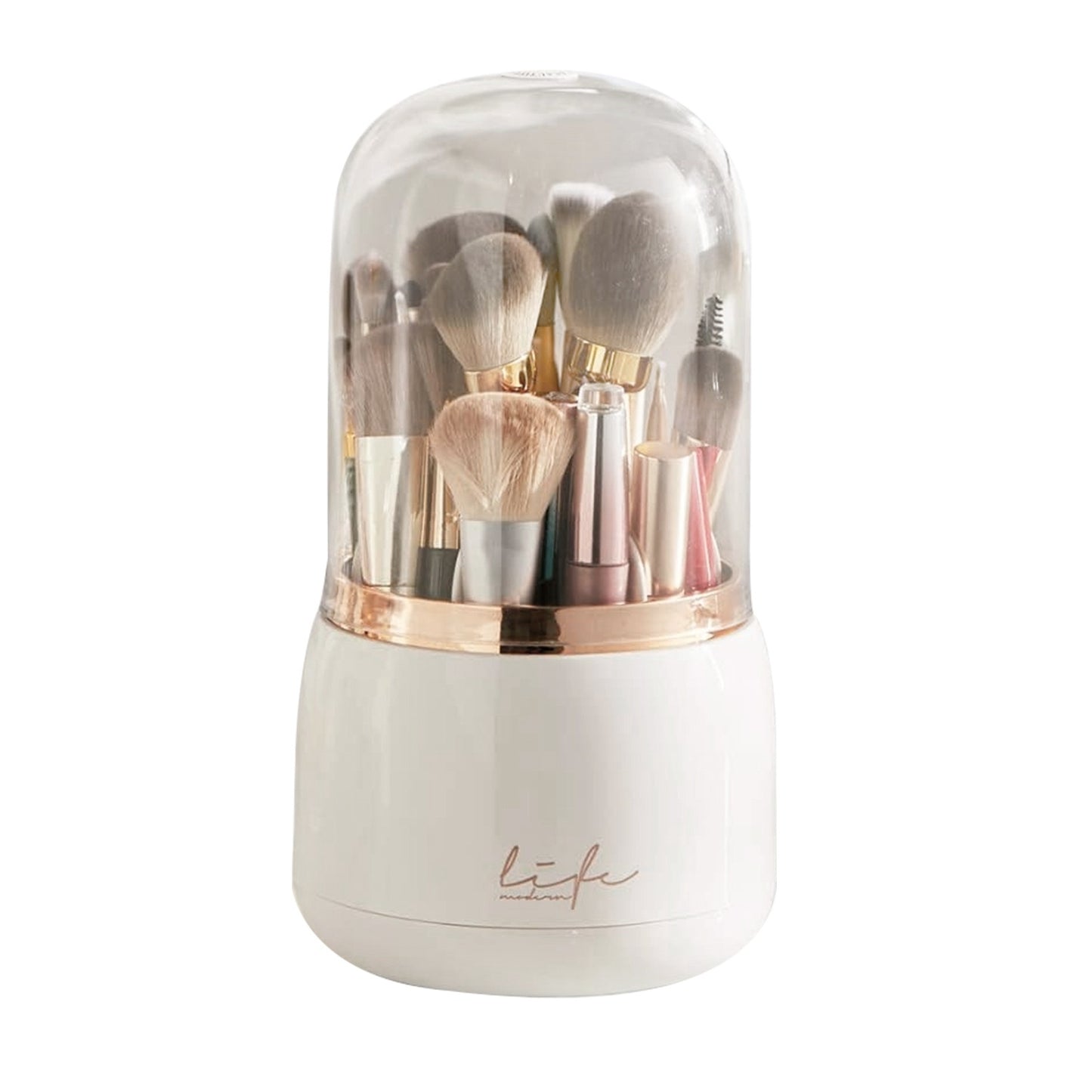 360° Rotating Makeup Brush Holder with Lid