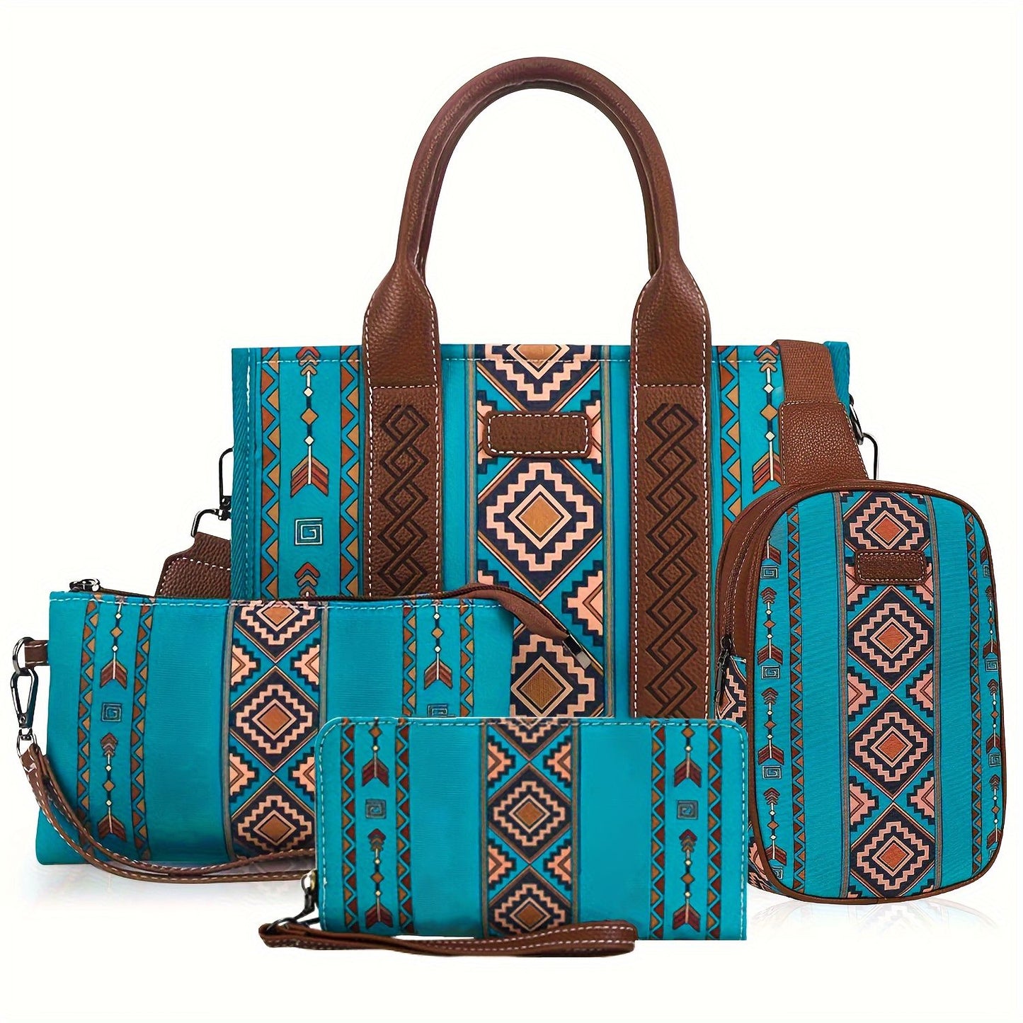 4Pcs Women's Tote Set, Retro Lightweight Boho Chic Satchel