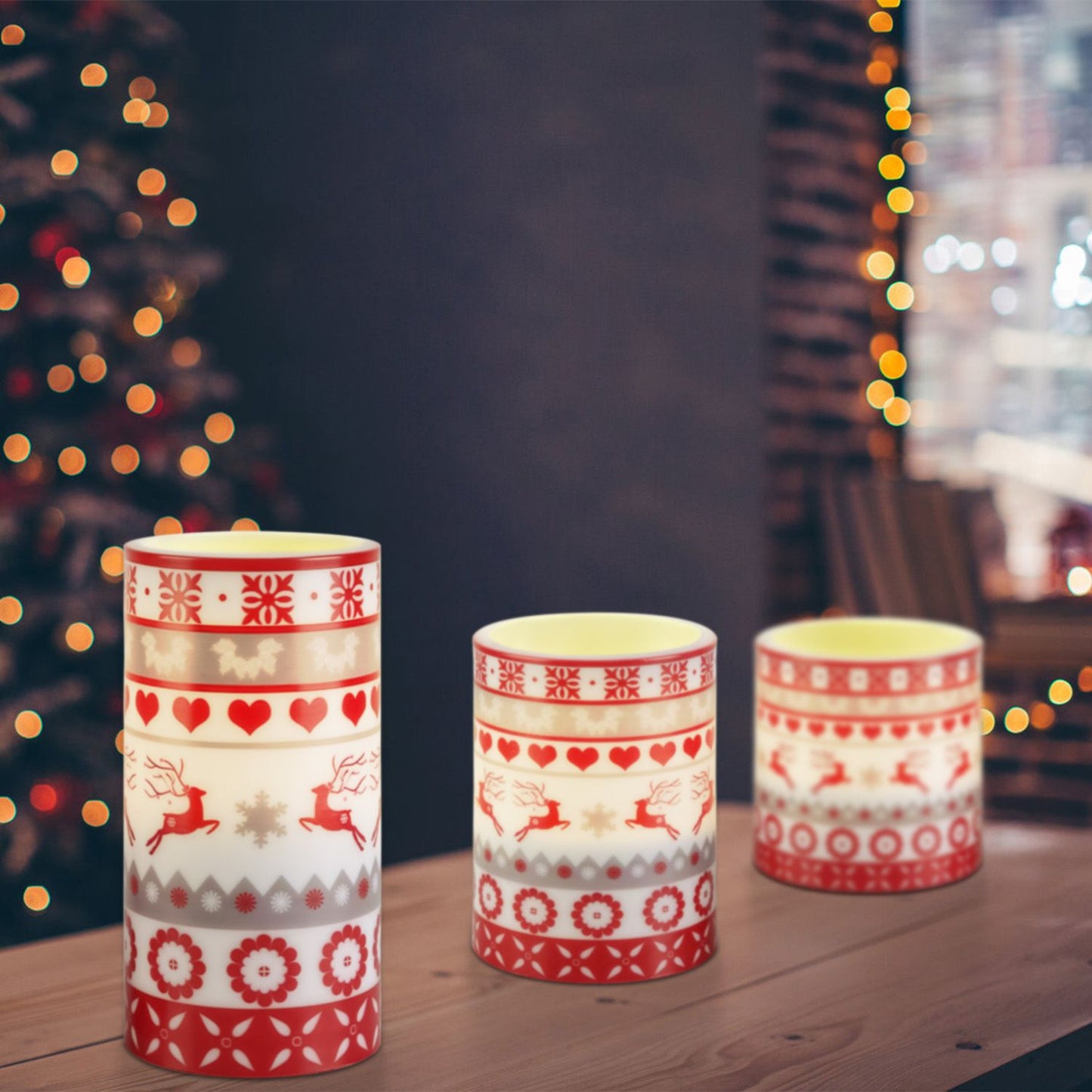 Christmas Flameless LED Candles Set – Deer Flickering Pillar