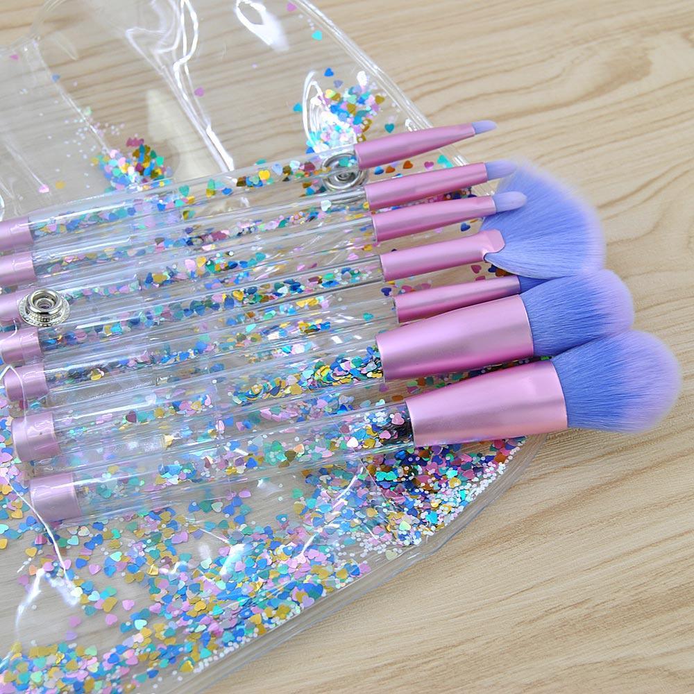 7 pcs Quicksand Makeup Brush Set with Bag – Unicorn Crystal Handle